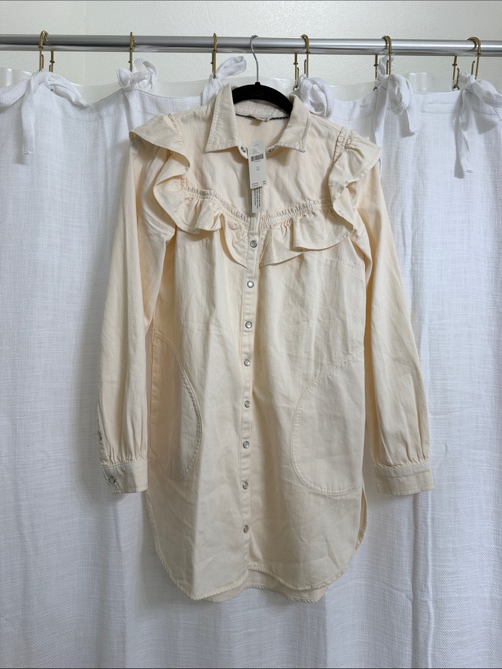 NWT Pilcro Cream Ruffle-Trim Denim Dress